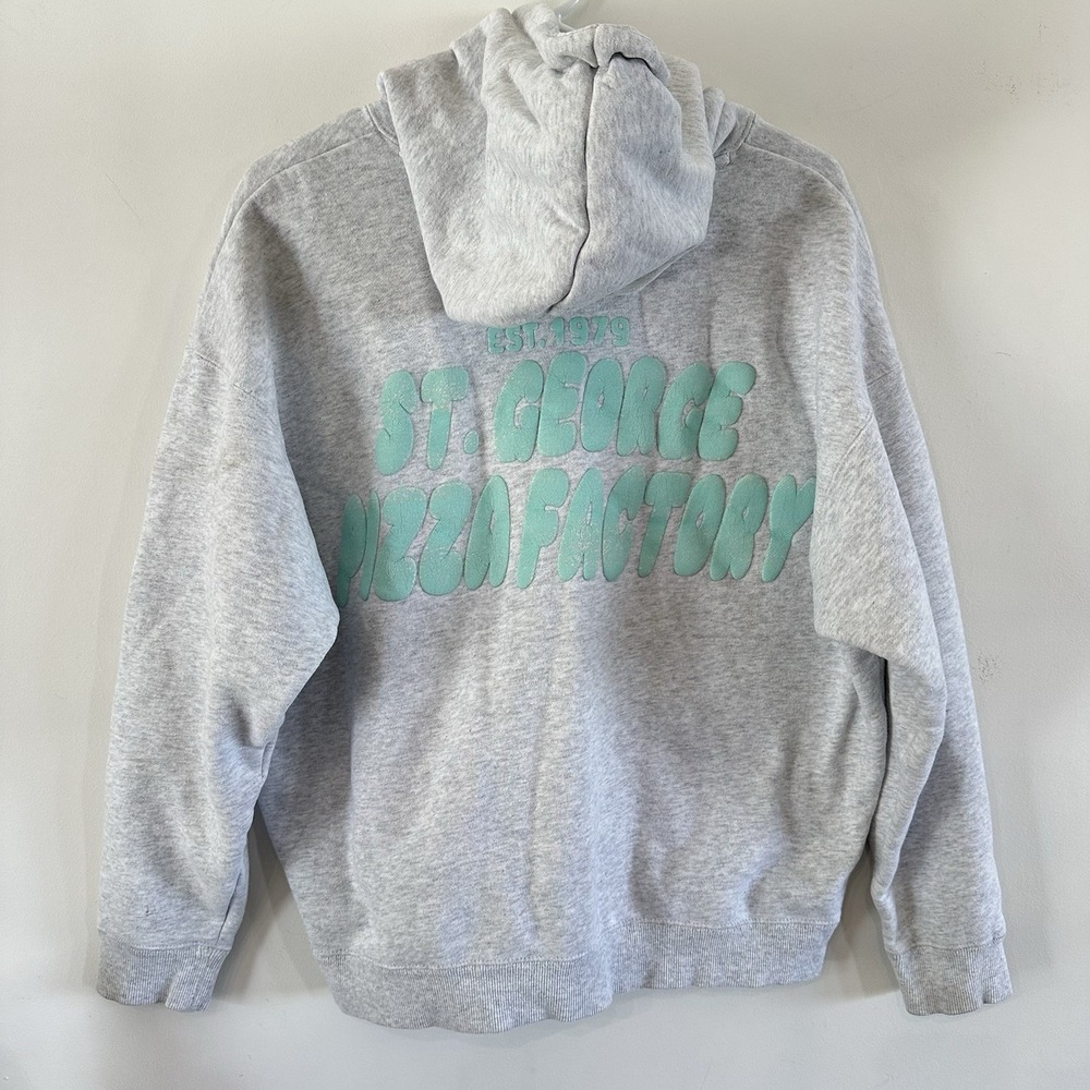 Women's Hoodie Pullover Sweatshirt St George Pizza Factory Small Gray Mint